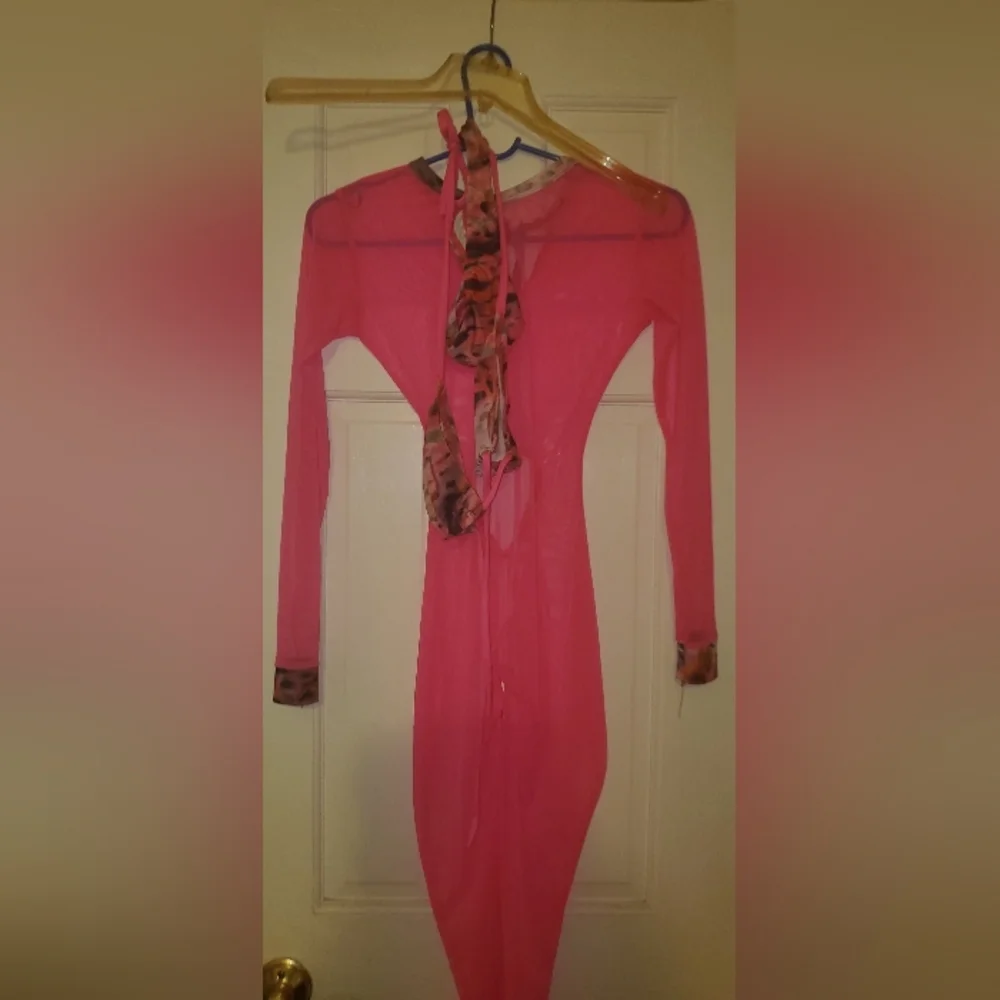 3 pieces Jumpsuit with top and bottom bikini  Bartender dancer outfit S hot Pink - Picture 9 of 12